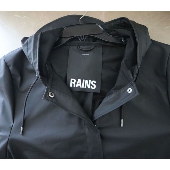 RAINS 18050 Women's Sz Large Black A-Line Hooded Rain Coat Jacket - Picture 5 of 5